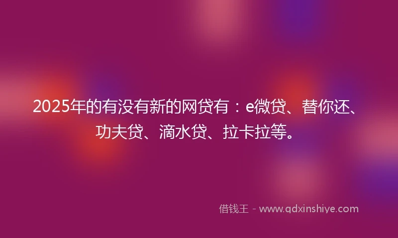 2025年的有没有新的网贷有：e微贷、替你还、功夫贷、滴水贷、拉卡拉等。