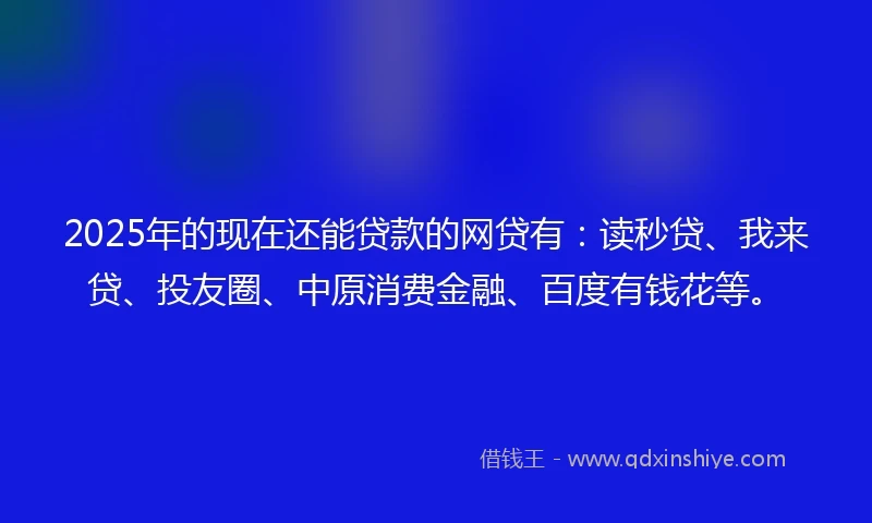 2025年的现在还能贷款的网贷有：读秒贷、我来贷、投友圈、中原消费金融、百度有钱花等。