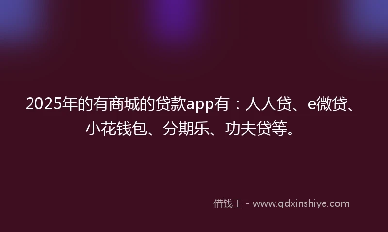 2025年的有商城的贷款app有：人人贷、e微贷、小花钱包、分期乐、功夫贷等。