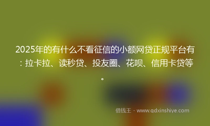 2025年的有什么不看征信的小额网贷正规平台有：拉卡拉、读秒贷、投友圈、花呗、信用卡贷等。
