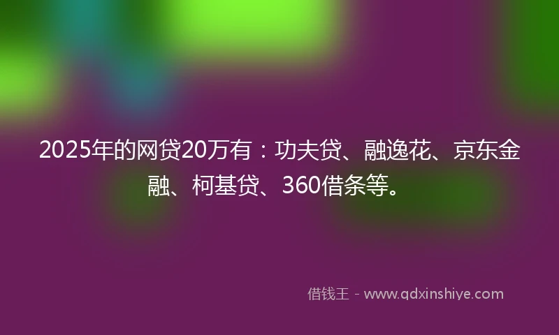 2025年的网贷20万有：功夫贷、融逸花、京东金融、柯基贷、360借条等。