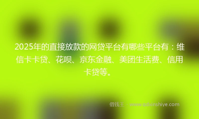 2025年的直接放款的网贷平台有哪些平台有：维信卡卡贷、花呗、京东金融、美团生活费、信用卡贷等。