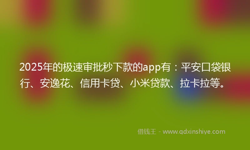 2025年的极速审批秒下款的app有：平安口袋银行、安逸花、信用卡贷、小米贷款、拉卡拉等。