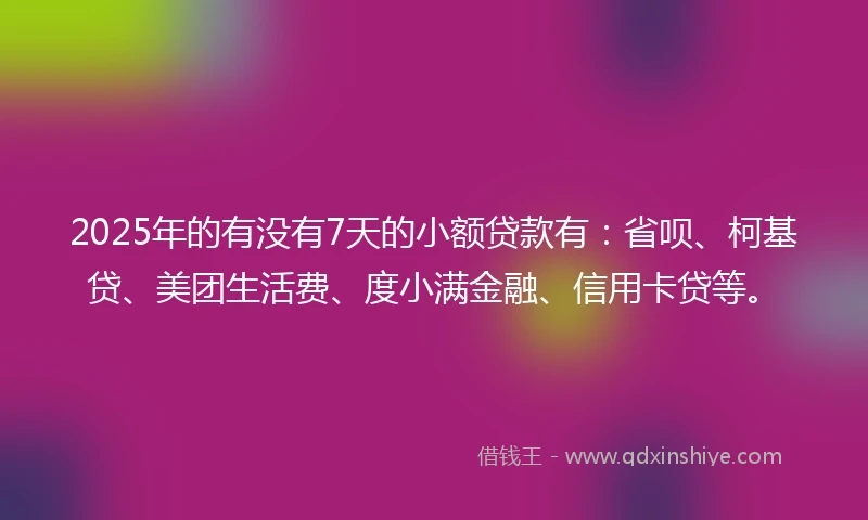 2025年的有没有7天的小额贷款有：省呗、柯基贷、美团生活费、度小满金融、信用卡贷等。
