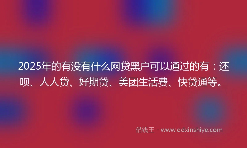 2025年的有没有什么网贷黑户可以通过的有：还呗、人人贷、好期贷、美团生活费、快贷通等。