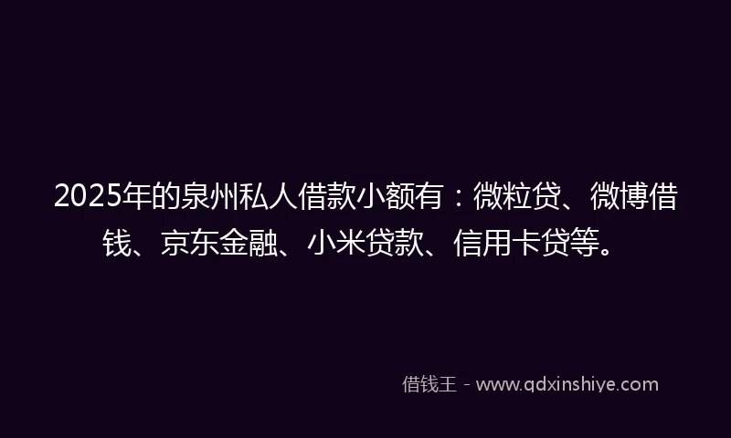 2025年的泉州私人借款小额有：微粒贷、微博借钱、京东金融、小米贷款、信用卡贷等。