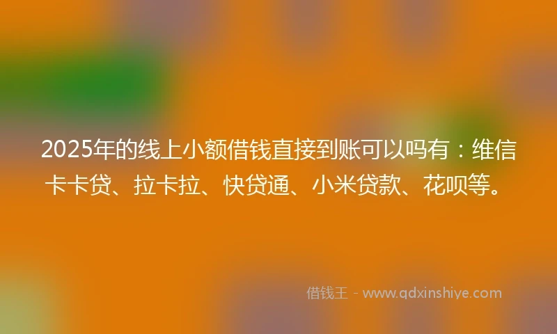 2025年的线上小额借钱直接到账可以吗有：维信卡卡贷、拉卡拉、快贷通、小米贷款、花呗等。