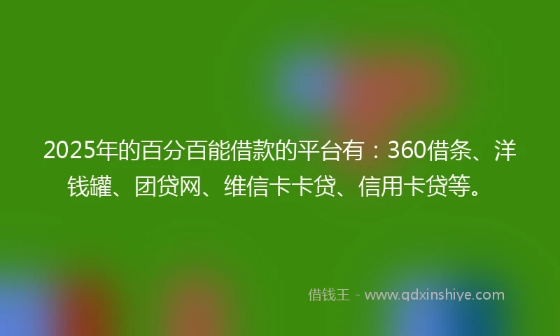 2025年的百分百能借款的平台有：360借条、洋钱罐、团贷网、维信卡卡贷、信用卡贷等。