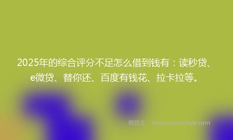 2025年的综合评分不足怎么借到钱有：读秒贷、e微贷、替你还、百度有钱花、拉卡拉等。