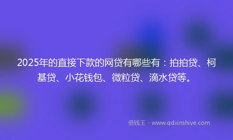 2025年的直接下款的网贷有哪些有：拍拍贷、柯基贷、小花钱包、微粒贷、滴水贷等。