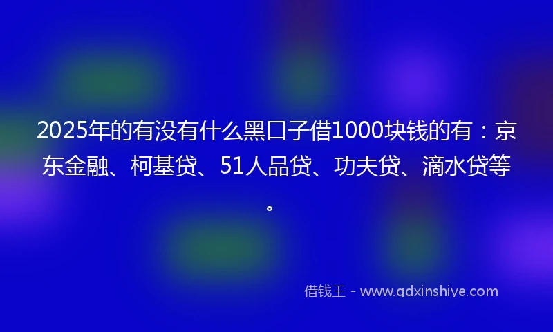 2025年的有没有什么黑口子借1000块钱的有：京东金融、柯基贷、51人品贷、功夫贷、滴水贷等。