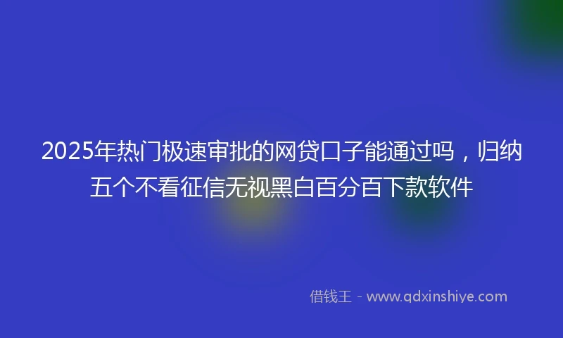 2025年热门极速审批的网贷口子能通过吗，归纳五个不看征信无视黑白百分百下款软件