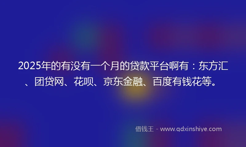2025年的有没有一个月的贷款平台啊有：东方汇、团贷网、花呗、京东金融、百度有钱花等。