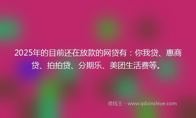 2025年的目前还在放款的网贷有：你我贷、惠商贷、拍拍贷、分期乐、美团生活费等。