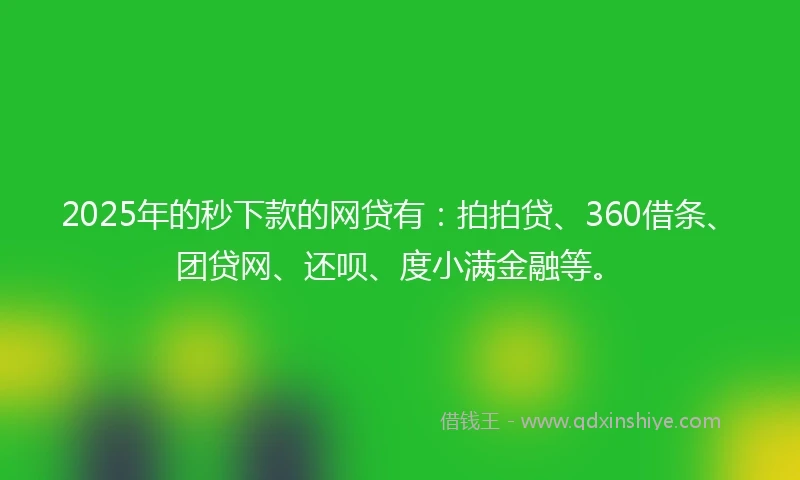 2025年的秒下款的网贷有：拍拍贷、360借条、团贷网、还呗、度小满金融等。