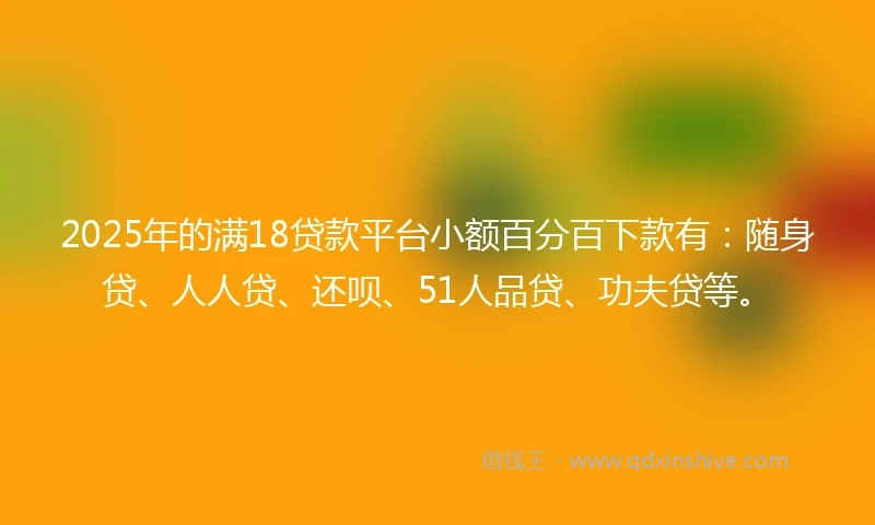 2025年的满18贷款平台小额百分百下款有：随身贷、人人贷、还呗、51人品贷、功夫贷等。