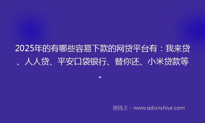 2025年的有哪些容易下款的网贷平台有：我来贷、人人贷、平安口袋银行、替你还、小米贷款等。