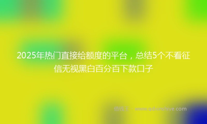2025年热门直接给额度的平台，总结5个不看征信无视黑白百分百下款口子