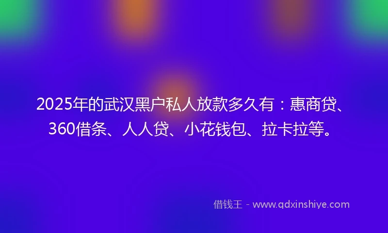 2025年的武汉黑户私人放款多久有：惠商贷、360借条、人人贷、小花钱包、拉卡拉等。