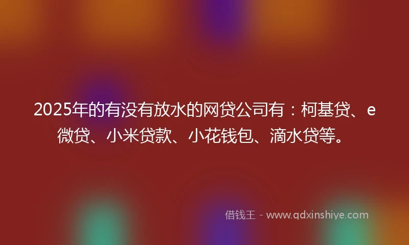 2025年的有没有放水的网贷公司有：柯基贷、e微贷、小米贷款、小花钱包、滴水贷等。
