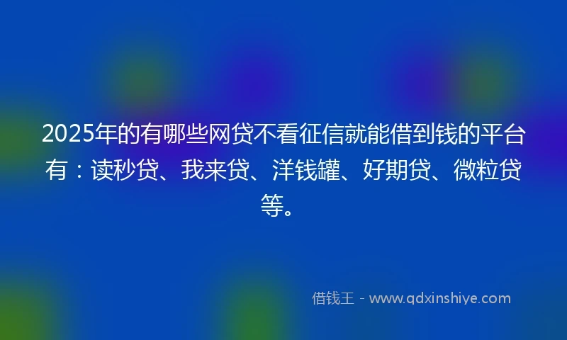 2025年的有哪些网贷不看征信就能借到钱的平台有：读秒贷、我来贷、洋钱罐、好期贷、微粒贷等。