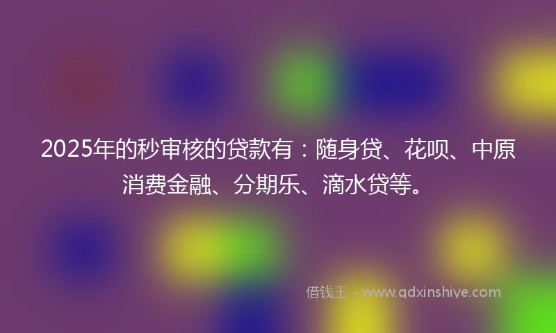 2025年的秒审核的贷款有：随身贷、花呗、中原消费金融、分期乐、滴水贷等。