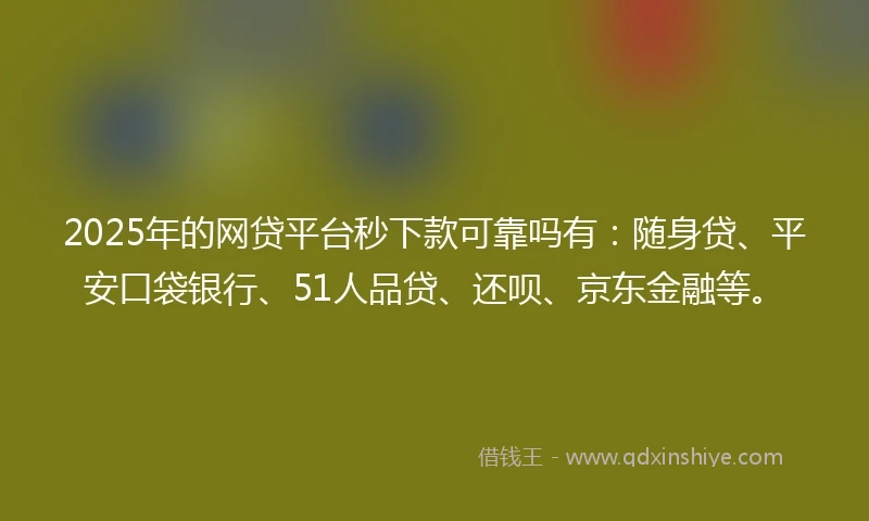 2025年的网贷平台秒下款可靠吗有：随身贷、平安口袋银行、51人品贷、还呗、京东金融等。