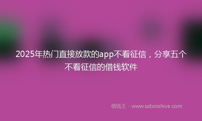 2025年热门直接放款的app不看征信，分享五个不看征信的借钱软件