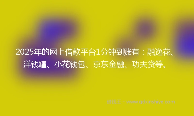 2025年的网上借款平台1分钟到账有：融逸花、洋钱罐、小花钱包、京东金融、功夫贷等。
