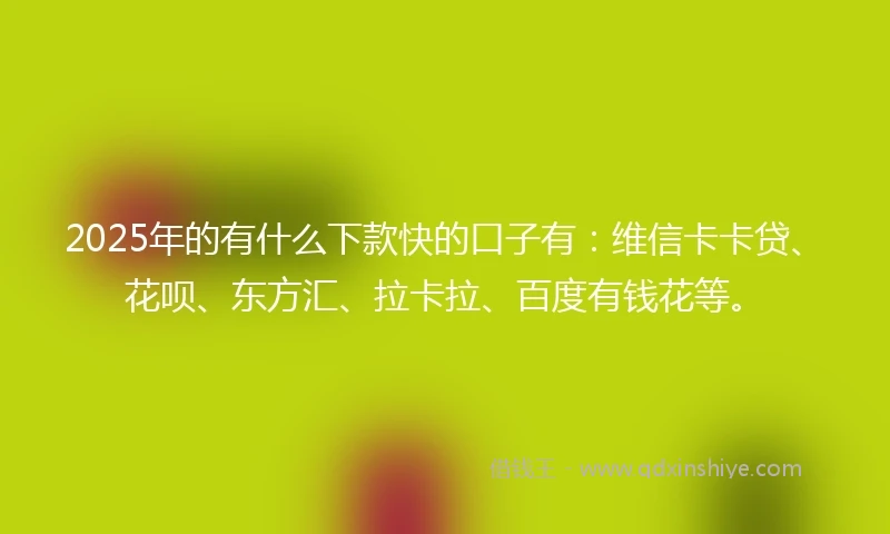 2025年的有什么下款快的口子有：维信卡卡贷、花呗、东方汇、拉卡拉、百度有钱花等。