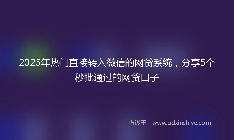 2025年热门直接转入微信的网贷系统，分享5个秒批通过的网贷口子