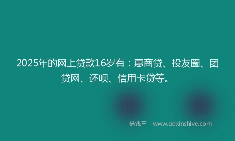2025年的网上贷款16岁有：惠商贷、投友圈、团贷网、还呗、信用卡贷等。