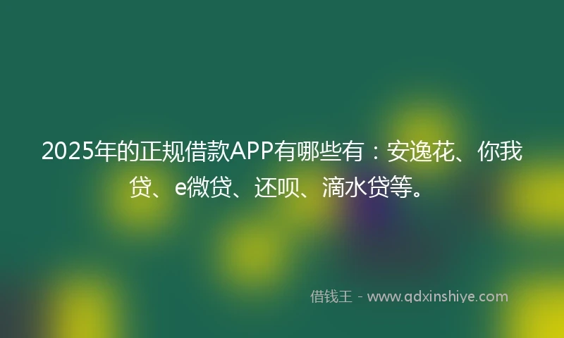 2025年的正规借款APP有哪些有：安逸花、你我贷、e微贷、还呗、滴水贷等。