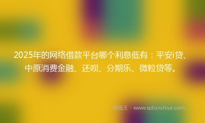 2025年的网络借款平台哪个利息低有：平安i贷、中原消费金融、还呗、分期乐、微粒贷等。