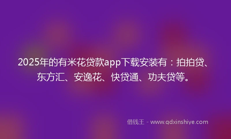 2025年的有米花贷款app下载安装有：拍拍贷、东方汇、安逸花、快贷通、功夫贷等。