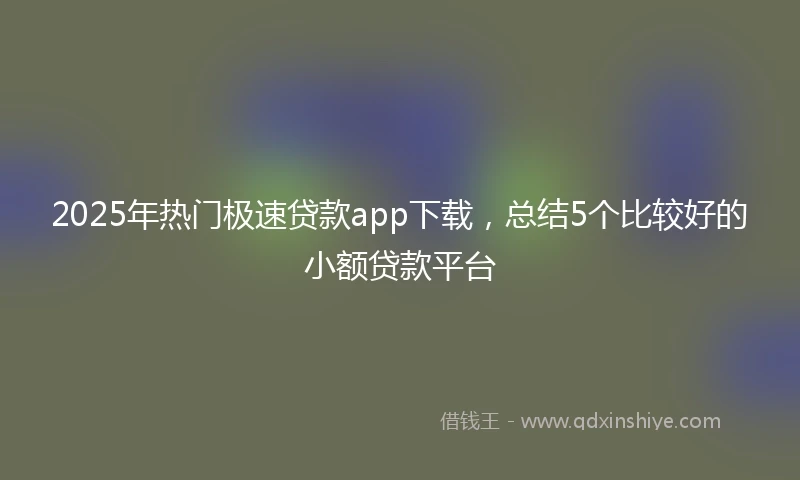 2025年热门极速贷款app下载，总结5个比较好的小额贷款平台
