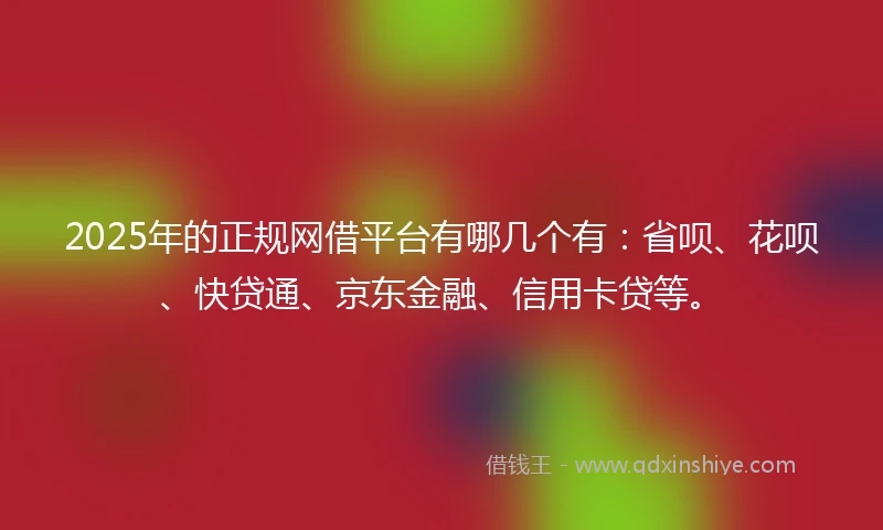 2025年的正规网借平台有哪几个有：省呗、花呗、快贷通、京东金融、信用卡贷等。