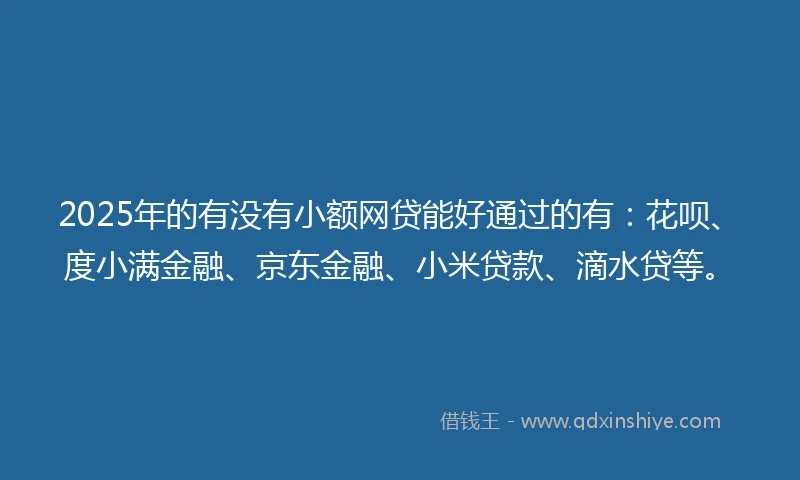 2025年的有没有小额网贷能好通过的有：花呗、度小满金融、京东金融、小米贷款、滴水贷等。