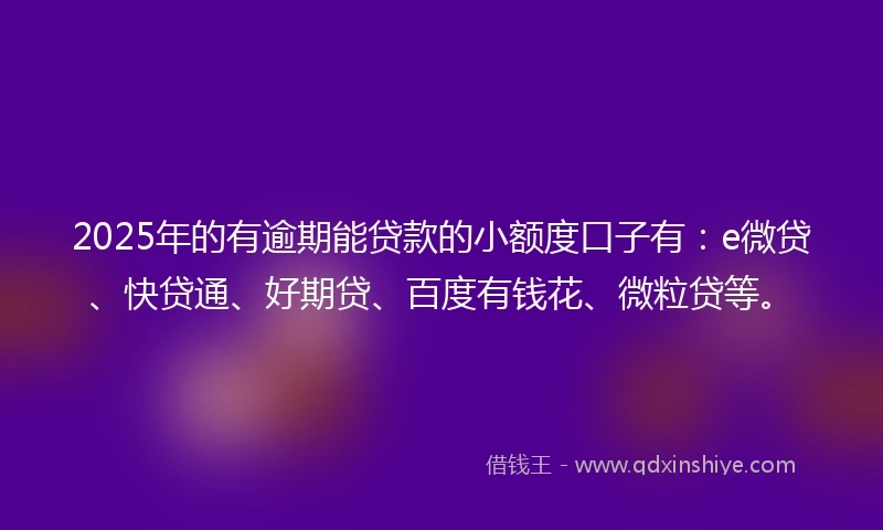 2025年的有逾期能贷款的小额度口子有：e微贷、快贷通、好期贷、百度有钱花、微粒贷等。