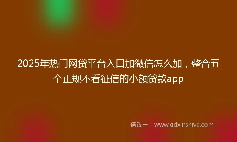 2025年热门网贷平台入口加微信怎么加，整合五个正规不看征信的小额贷款app