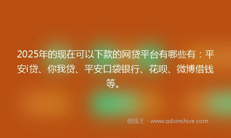 2025年的现在可以下款的网贷平台有哪些有：平安i贷、你我贷、平安口袋银行、花呗、微博借钱等。