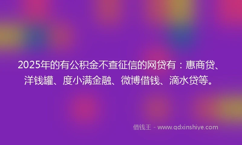 2025年的有公积金不查征信的网贷有：惠商贷、洋钱罐、度小满金融、微博借钱、滴水贷等。