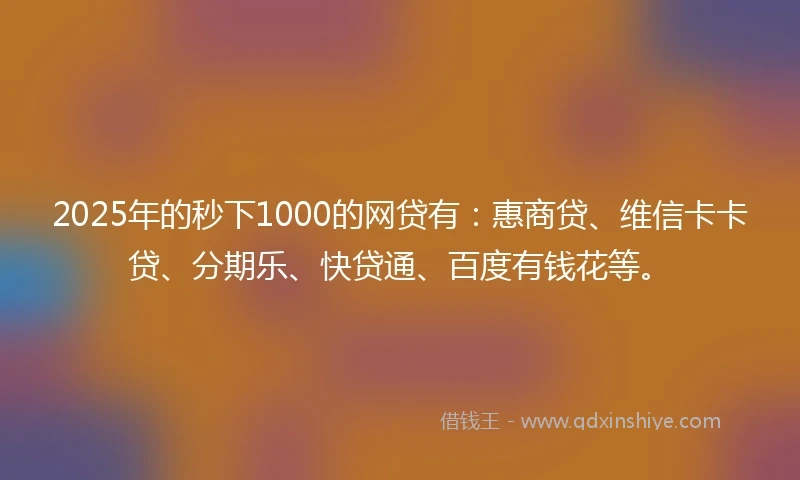 2025年的秒下1000的网贷有：惠商贷、维信卡卡贷、分期乐、快贷通、百度有钱花等。