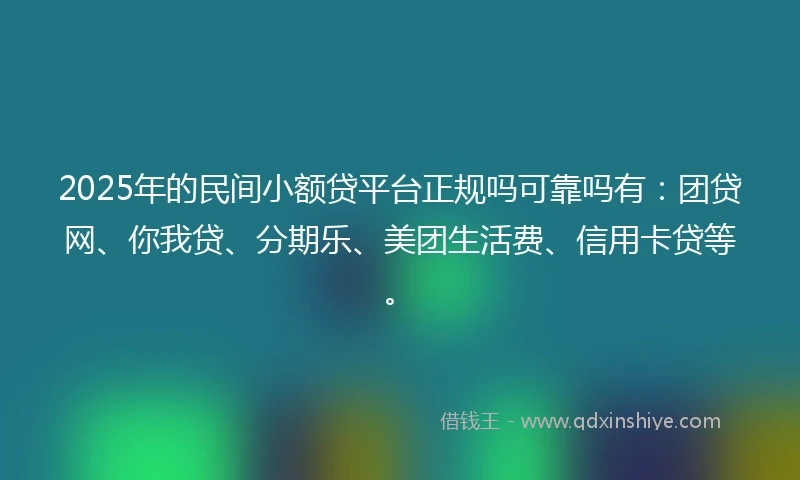 2025年的民间小额贷平台正规吗可靠吗有：团贷网、你我贷、分期乐、美团生活费、信用卡贷等。