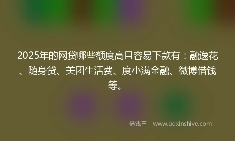 2025年的网贷哪些额度高且容易下款有：融逸花、随身贷、美团生活费、度小满金融、微博借钱等。