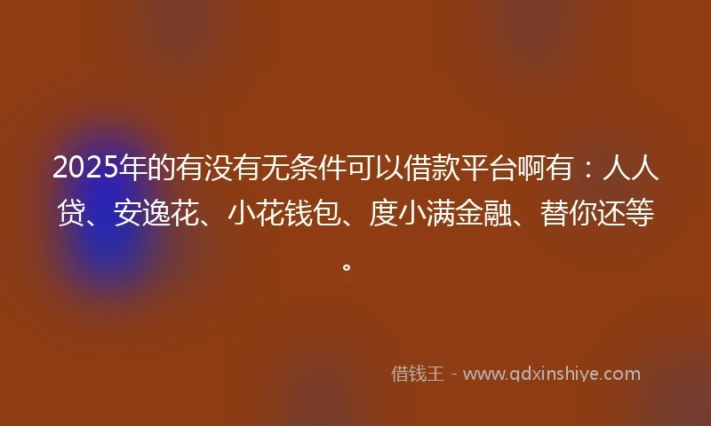 2025年的有没有无条件可以借款平台啊有：人人贷、安逸花、小花钱包、度小满金融、替你还等。