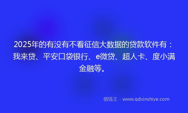 2025年的有没有不看征信大数据的贷款软件有：我来贷、平安口袋银行、e微贷、超人卡、度小满金融等。