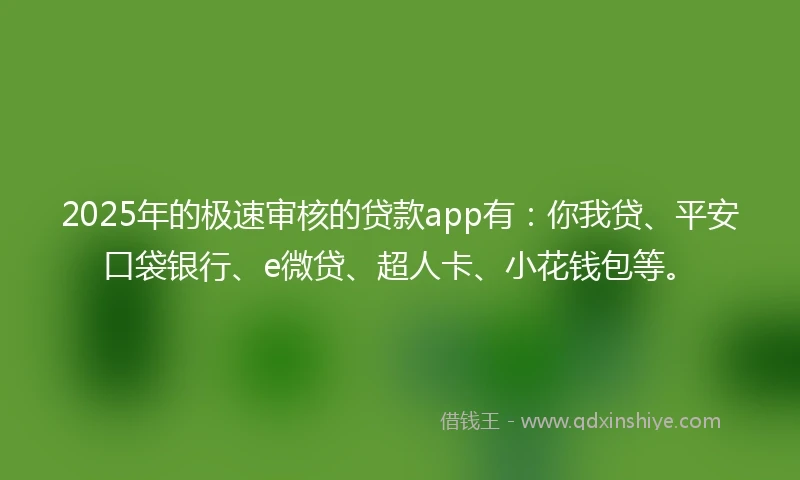 2025年的极速审核的贷款app有：你我贷、平安口袋银行、e微贷、超人卡、小花钱包等。