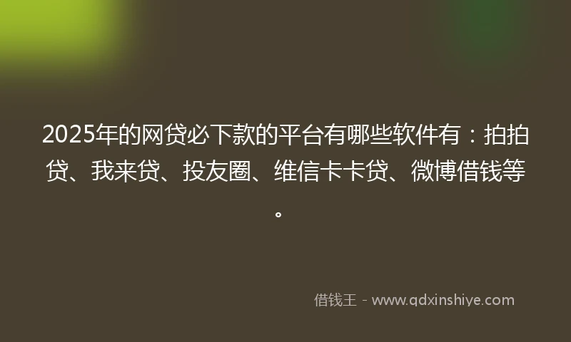 2025年的网贷必下款的平台有哪些软件有：拍拍贷、我来贷、投友圈、维信卡卡贷、微博借钱等。