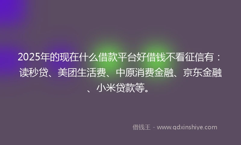 2025年的现在什么借款平台好借钱不看征信有：读秒贷、美团生活费、中原消费金融、京东金融、小米贷款等。